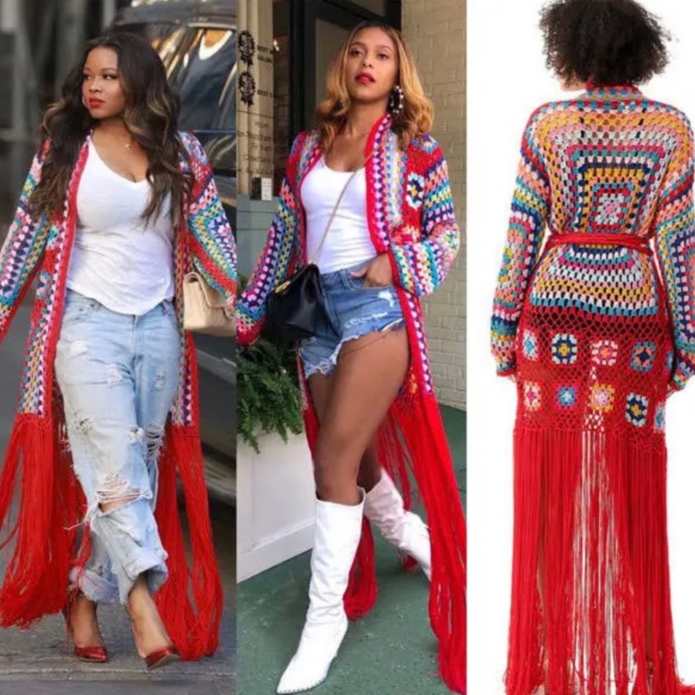 Crochet duster with belt - new without tags